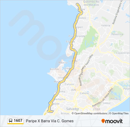 Mapa da linha 1607 de ônibus