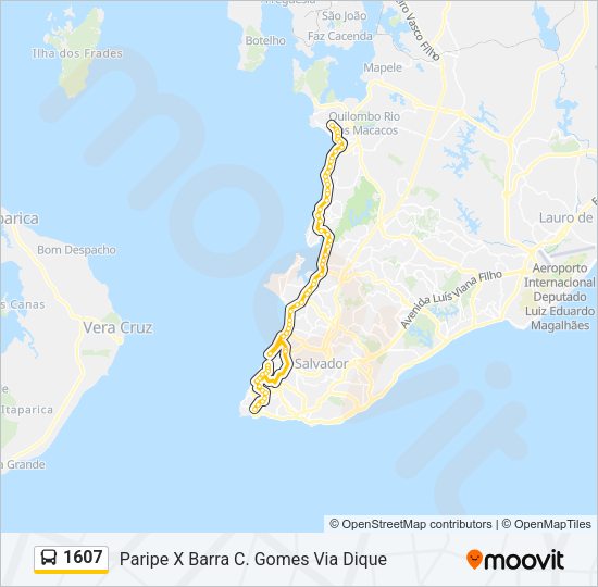 Mapa da linha 1607 de ônibus