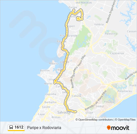 Mapa da linha 1612 de ônibus