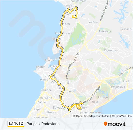 Mapa da linha 1612 de ônibus