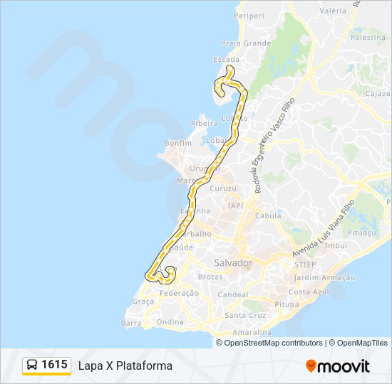 Mapa da linha 1615 de ônibus