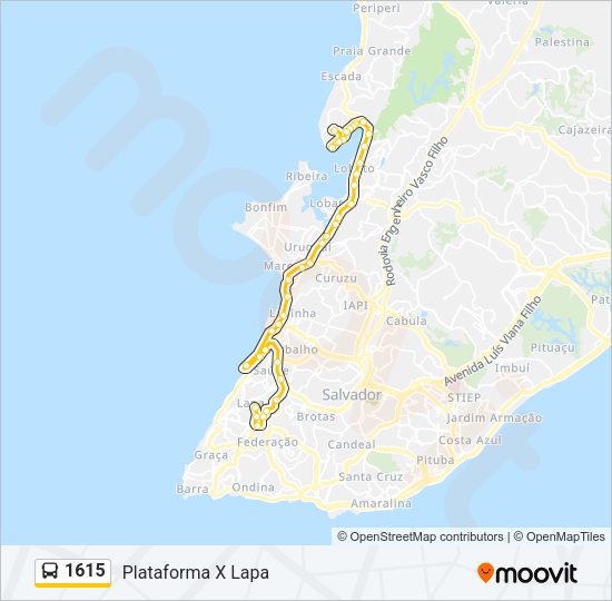 Mapa da linha 1615 de ônibus