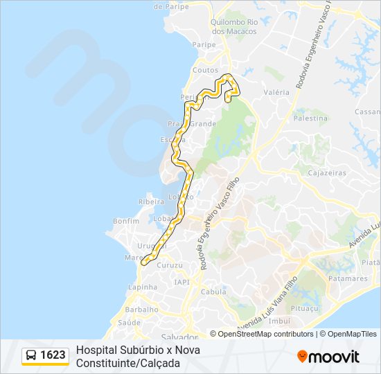 Mapa da linha 1623 de ônibus