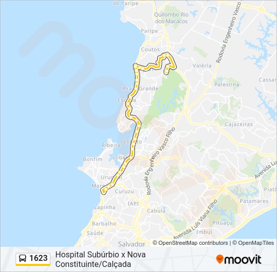 Mapa da linha 1623 de ônibus