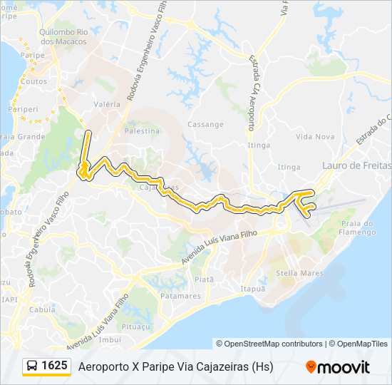 Mapa da linha 1625 de ônibus