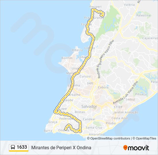 Mapa da linha 1633 de ônibus