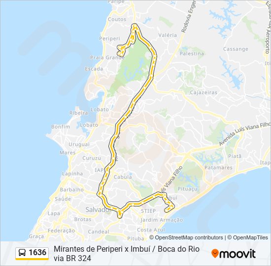 Mapa da linha 1636 de ônibus