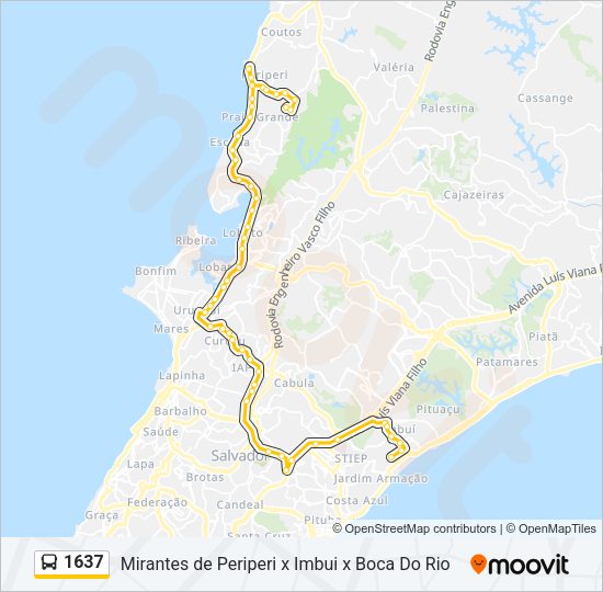 Mapa da linha 1637 de ônibus