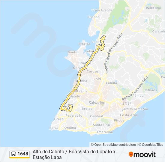 Mapa da linha 1648 de ônibus