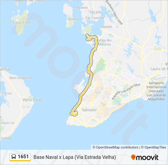 Mapa da linha 1651 de ônibus