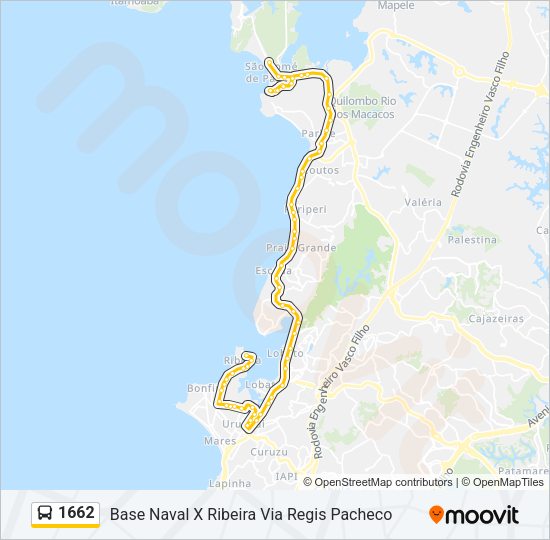 Mapa da linha 1662 de ônibus