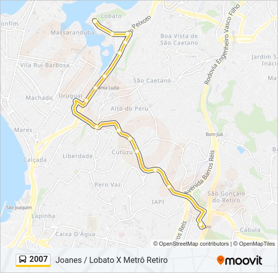 Mapa da linha 2007 de ônibus