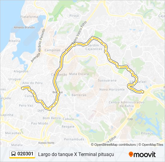 Mapa da linha 020301 de ônibus