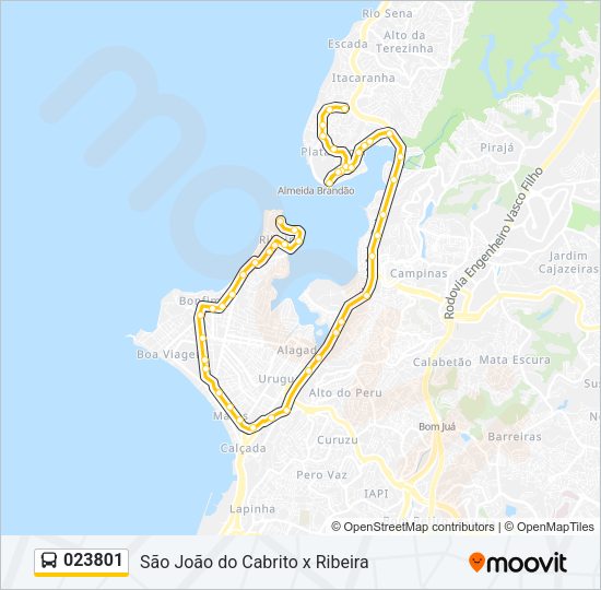 Mapa da linha 023801 de ônibus