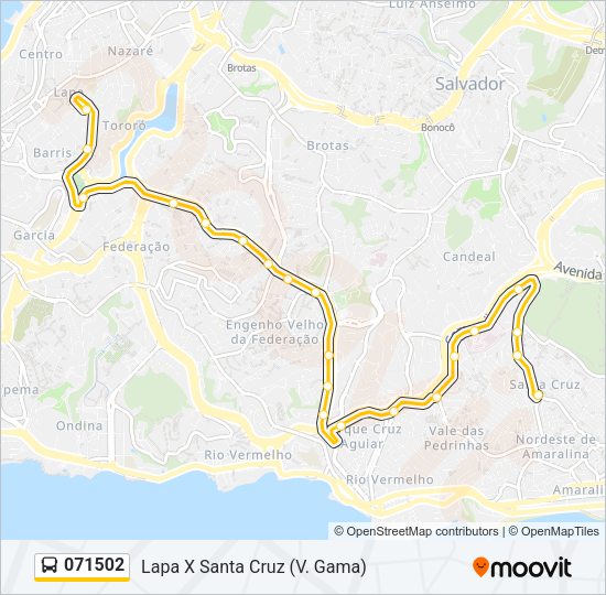Mapa da linha 071502 de ônibus