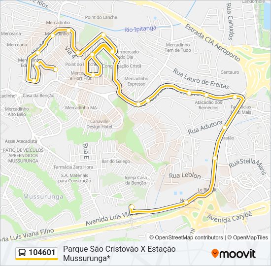 Mapa da linha 104601 de ônibus