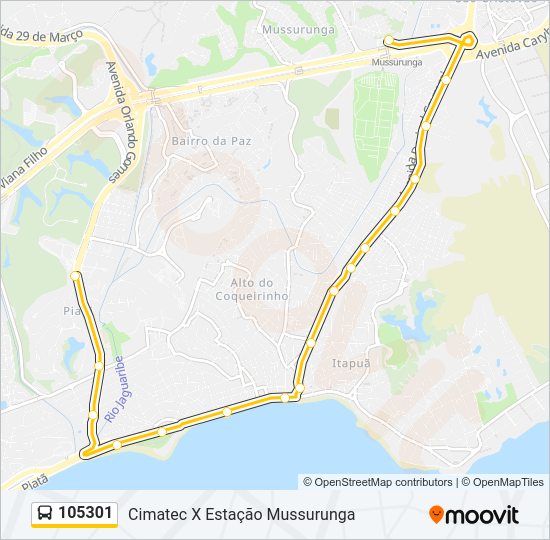 Mapa da linha 105301 de ônibus