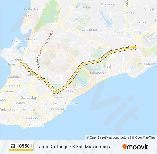 Mapa da linha 105501 de ônibus