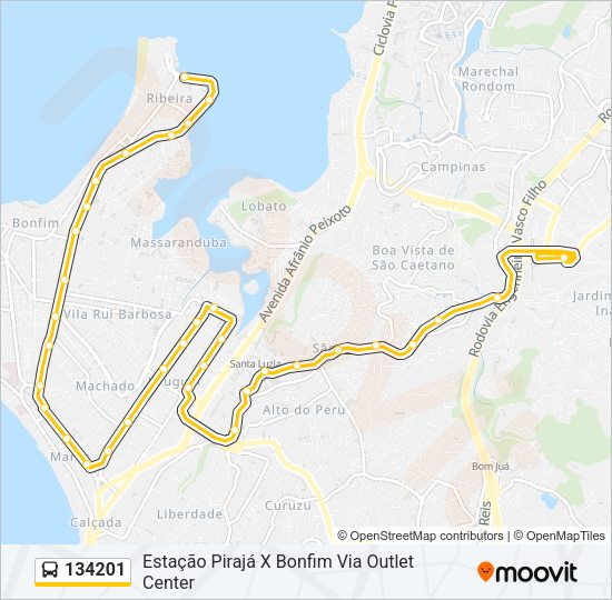 Mapa da linha 134201 de ônibus