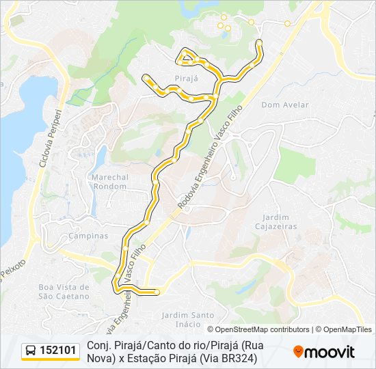 Mapa da linha 152101 de ônibus