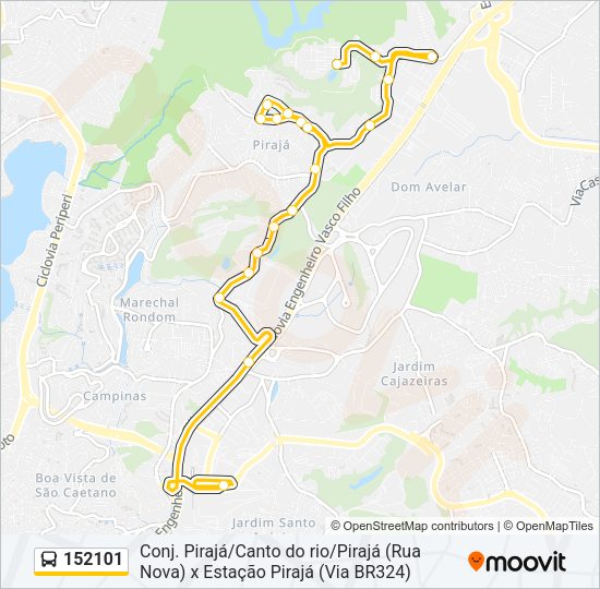 Mapa da linha 152101 de ônibus