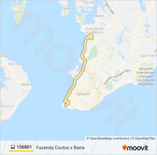 Mapa da linha 156801 de ônibus