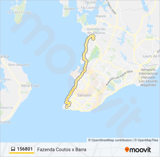 Mapa da linha 156801 de ônibus