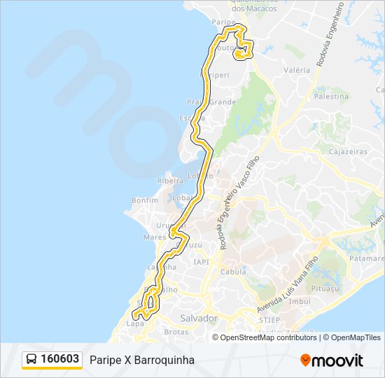 Mapa da linha 160603 de ônibus
