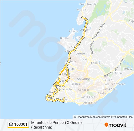 Mapa da linha 163301 de ônibus