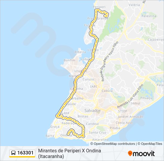 Mapa da linha 163301 de ônibus