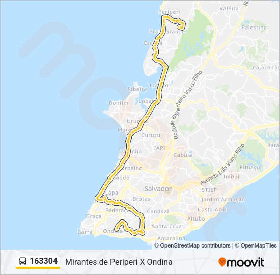 Mapa da linha 163304 de ônibus