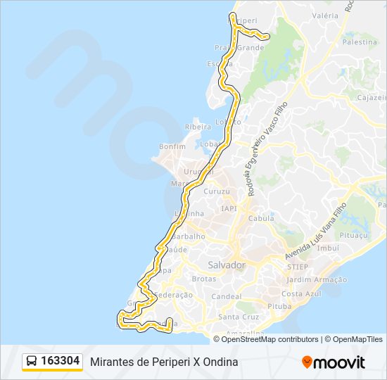 Mapa da linha 163304 de ônibus