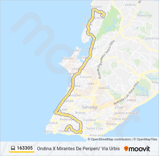 Mapa da linha 163305 de ônibus