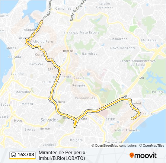 Mapa da linha 163703 de ônibus
