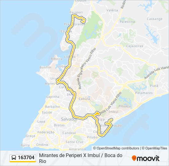 Mapa da linha 163704 de ônibus