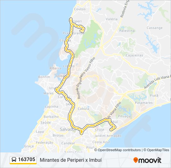Mapa da linha 163705 de ônibus