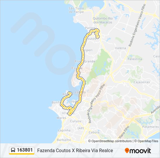 Mapa da linha 163801 de ônibus
