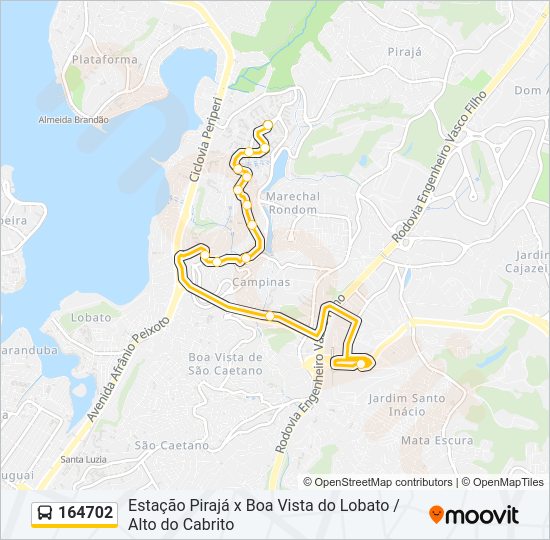 Mapa da linha 164702 de ônibus