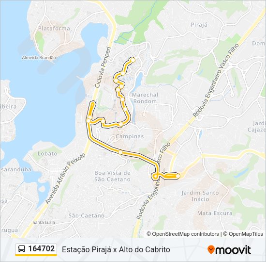 Mapa da linha 164702 de ônibus