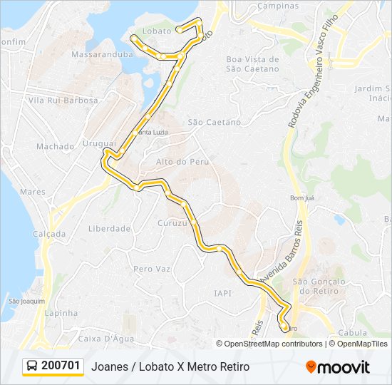 Mapa da linha 200701 de ônibus