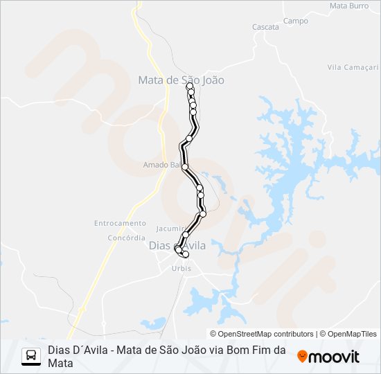 Mapa da linha 898E URB DIAS D´AVILA - MATA DE SÃO JOÃO VIA BOM FIM DA MATA de ônibus