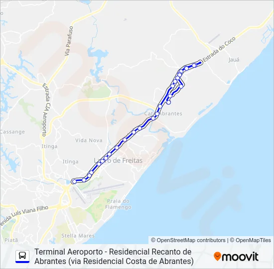 885E2.URB TERMINAL AEROPORTO - RESIDENCIAL RECANTO DE ABRANTES (VIA RESIDENCIAL COSTA DE ABRANTES) Bus Line Map
