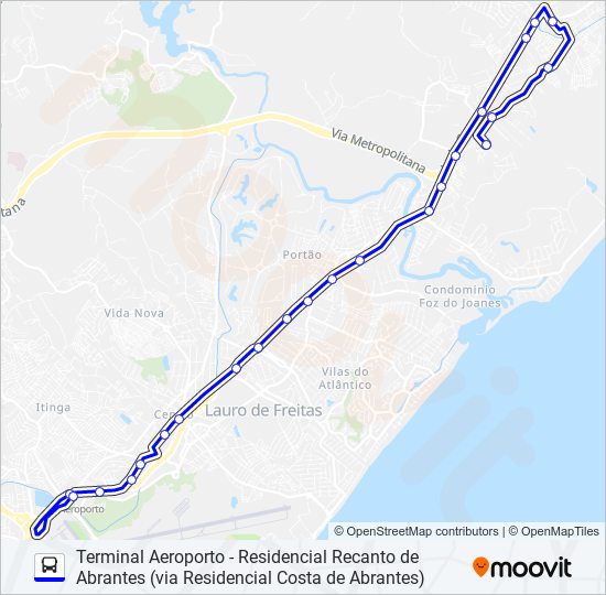 Mapa de 885E2.URB TERMINAL AEROPORTO - RESIDENCIAL RECANTO DE ABRANTES (VIA RESIDENCIAL COSTA DE ABRANTES) de autobús
