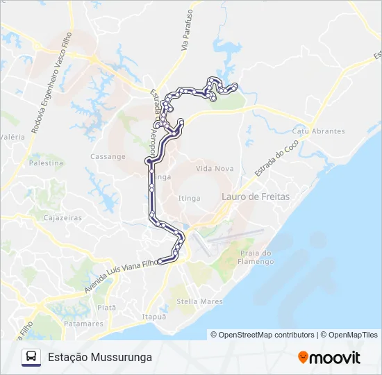 855A2.URB JAMBEIRO / CAPIARARA - ESTAÇÃO MUSSURUNGA (VIA HOSPITAL METROPOLITANO) Bus Line Map