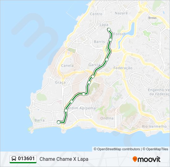 Mapa da linha 013601 de ônibus