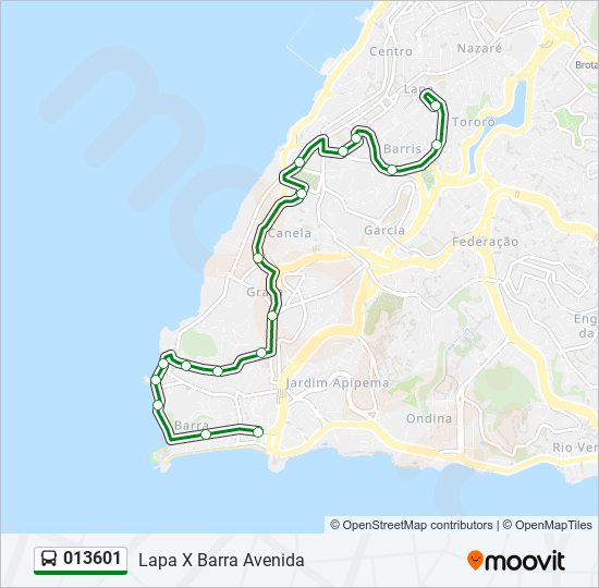 Mapa da linha 013601 de ônibus