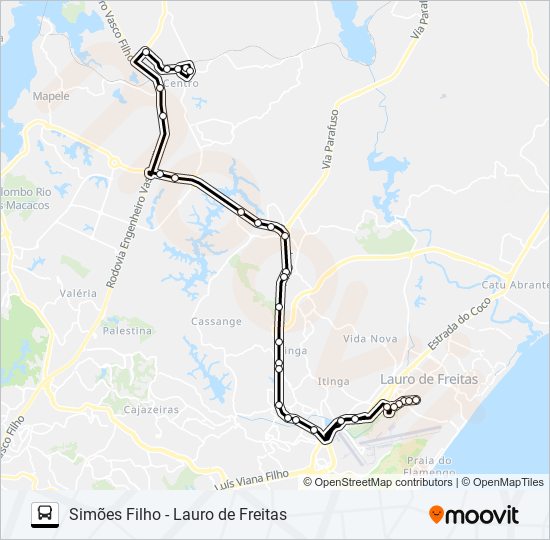 Mapa de 874A SIMÕES FILHO - LAURO DE FREITAS de autobús