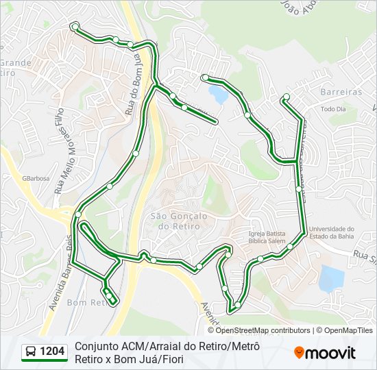 Mapa da linha 1204 de ônibus