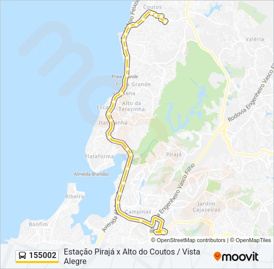 Mapa da linha 155002 de ônibus