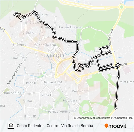 R-05 CRISTO REDENTOR - CENTRO - VIA RUA DA BOMBA Bus Line Map